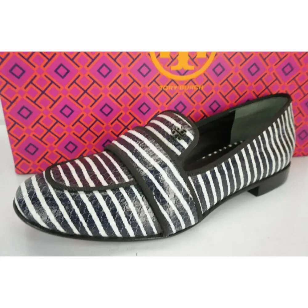 Tory Burch Evette Striped Patent Penny Loafer Flats SZ 5 $325 NIB